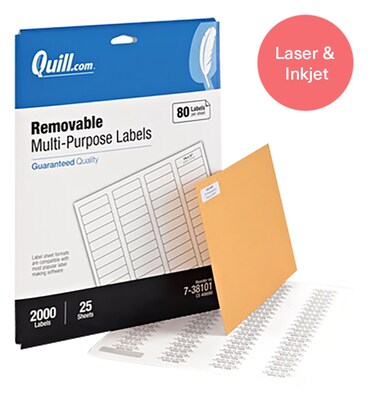 Quill Brand® Removable Laser/Inkjet Labels, 1/2" x 1-3/4", White, 2,000 Labels (Comparable to Avery 6467)