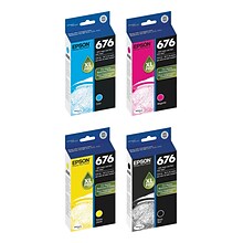 Epson T676XL Black, Cyan, Magenta, Yellow High Yield Ink Cartridges, 4/Pack