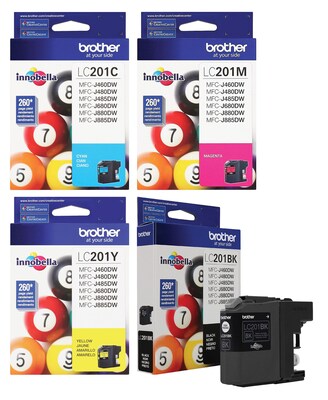 Brother LC201 Black, Cyan, Magenta, Yellow Standard Yield Ink, 4/Pack