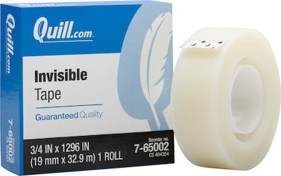 Quill Brand® Invisible Tape, Matte Finish, 3/4 x 36 yds., Single Roll (70016028949)