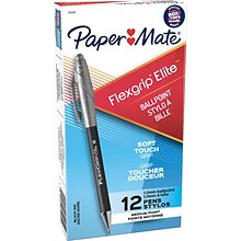 Paper Mate FlexGrip Elite Retractable Ballpoint Pen, Medium Point, Black Ink, Dozen (85580)