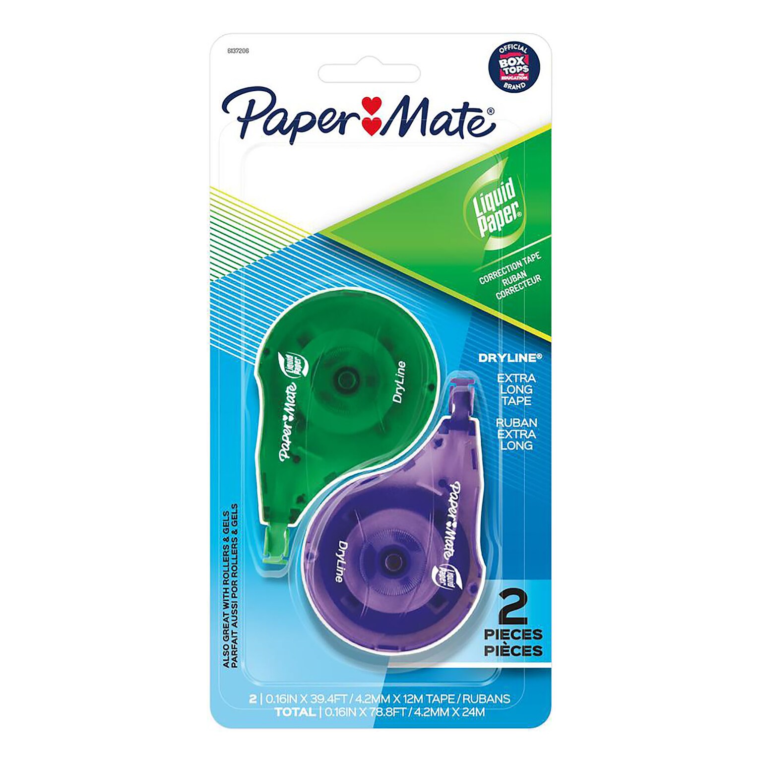 Paper Mate Mate Liquid Paper DryLine Correction Tape, White, 2/Pack (6137206)
