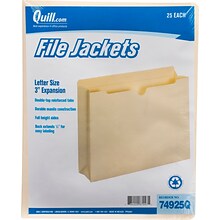 Quill Brand® File Jacket, 3 Expansion, Letter Size, Manila, 25/Pack (74925Q)