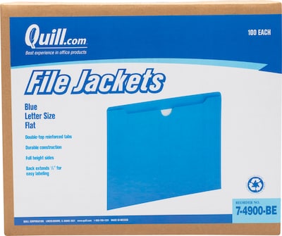 Quill Brand® Reinforced File Jacket, Letter Size, Blue, 100/Box (null)