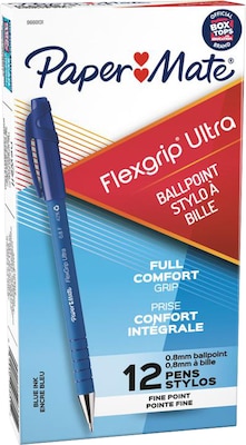 Paper Mate FlexGrip Ultra Ballpoint Pen, Fine Point, Blue Ink, Dozen (9660131)