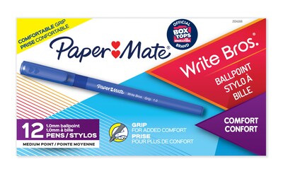 Paper Mate Write Bros. Grip Ballpoint Pen, Medium Point, Blue Ink, Dozen (8808087)