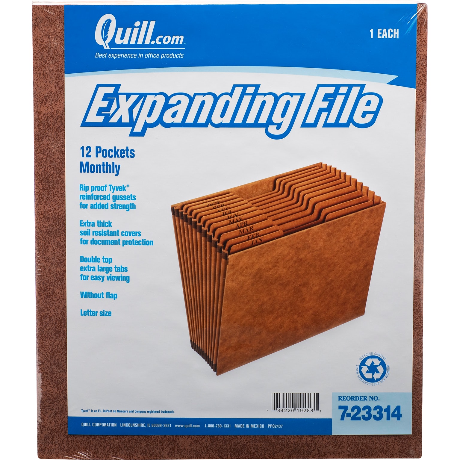 Quill Brand® Heavy-Duty Reinforced Expanding File, Monthly Index, 12 Pockets, Letter Size, Brown (723314)