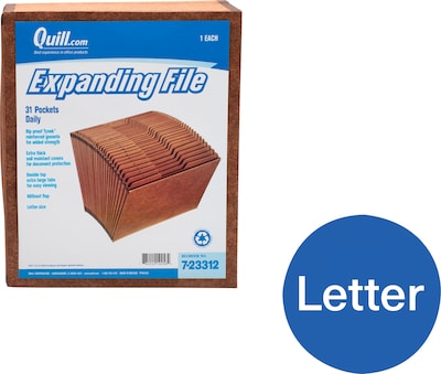 Quill Brand® Heavy-Duty Reinforced Expanding File, 1-31 Index, 31 Pockets, Letter Size, Brown (72331