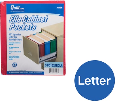 Quill Brand® Reinforced File Pocket, 3 1/2 Expansion, Letter Size, Assorted, 4/Pack (7FC1524E4ASST)