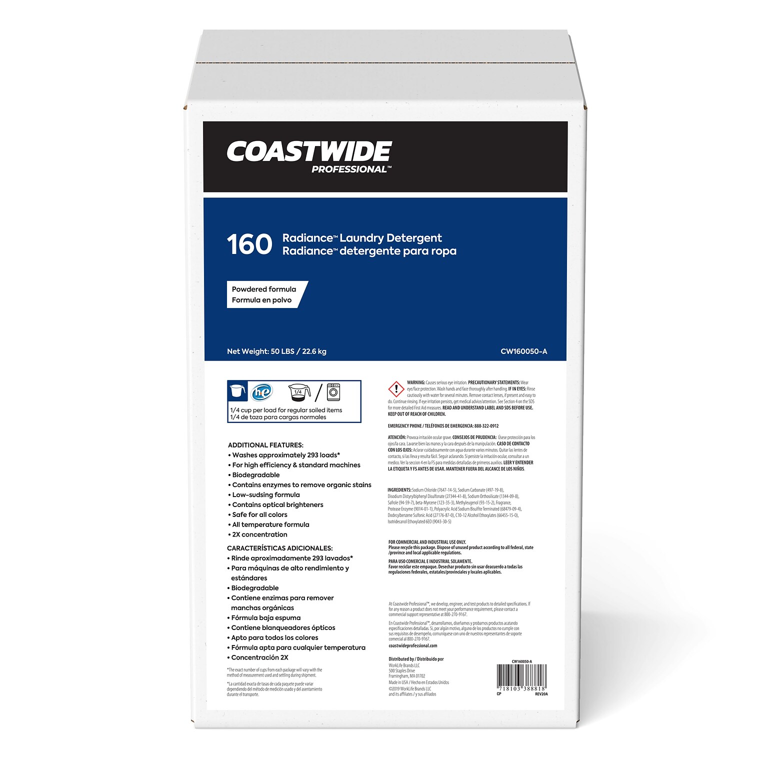 Coastwide Professional™ Radiance™ Powder Laundry Detergent, 293 Loads, 800 oz., 50 lbs. (CW160050-A/9005)