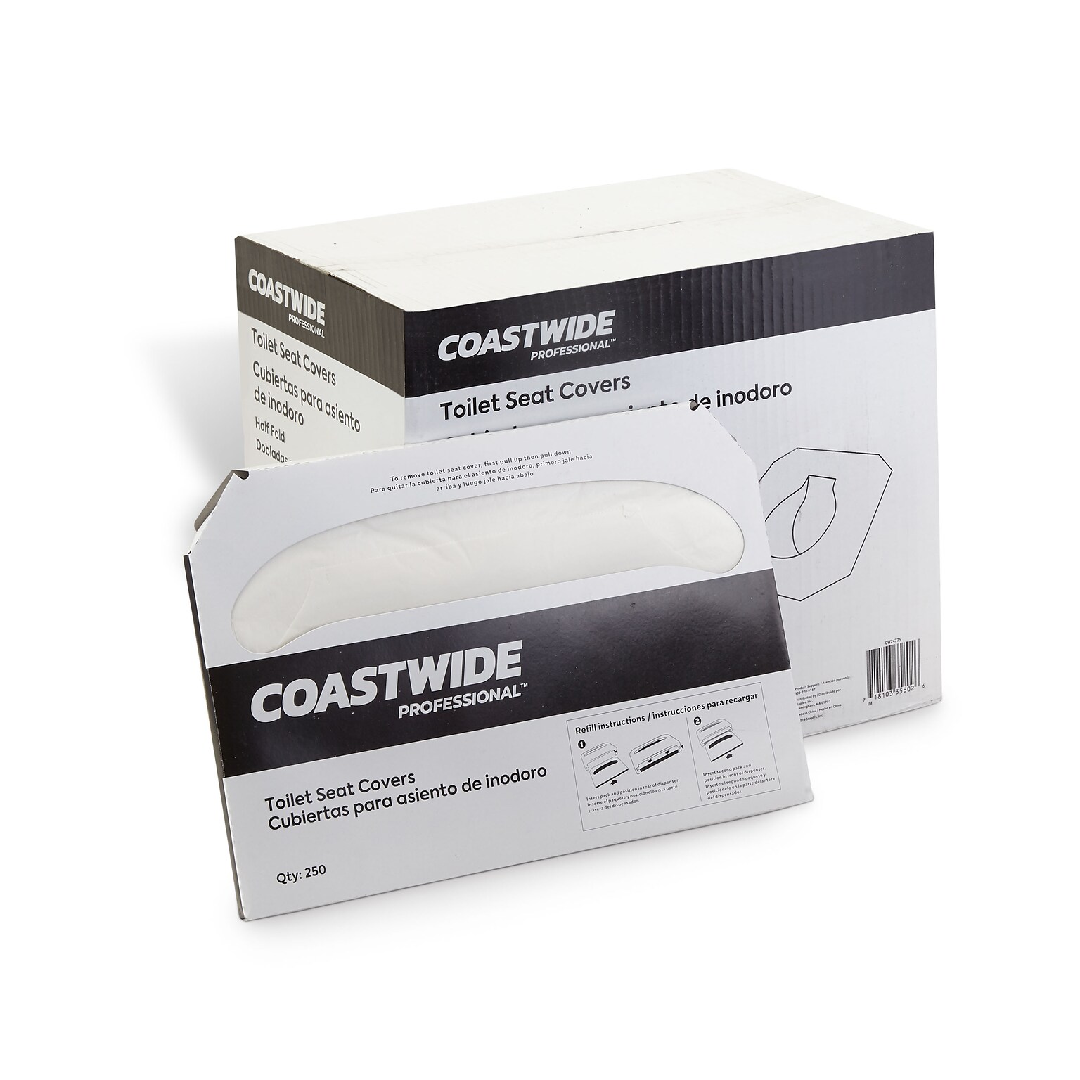 Coastwide Professional™ Toilet Seat Covers, 0.87 x 10.43, 250/Pack, 20 Packs/Carton (CW24775)
