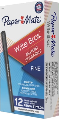 Paper Mate Write Bros. Ballpoint Pen, Fine Point, Black Ink, Dozen (33811)