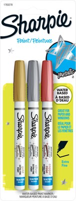 Sharpie Water-Based Paint Markers, Extra Fine Tip, Assorted Metallic, 3/Pack (1783278)