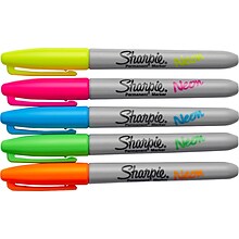 Sharpie Neon Permanent Markers, Fine Tip, Assorted Neon, 5/Pack (1860443)