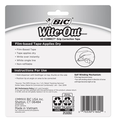 BIC Wite-Out EZ Grip Correction Tape, White, 2/Pack (WOECGP21)