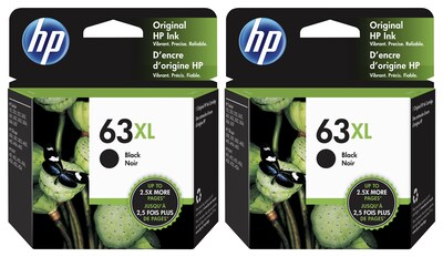 HP 63XL Black High Yield Ink Cartridges, 2/Pack