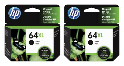 HP 64XL Black High Yield Ink Cartridges, 2/Pack