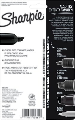 Sharpie King Size Permanent Markers, Chisel Tip, Black, 4/Pack (15661)