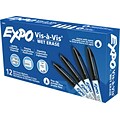Expo Vis-A-Vis Wet Erase Markers, Fine Point, Black, Dozen (16001)