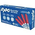 Expo Vis-A-Vis Wet Erase Markers, Fine Point, Red, 12/Pack (16002)