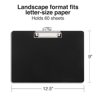 Staples® Pastic Landscape Clipboard, Letter Size, 8.8 x 12.4, Black (28526)