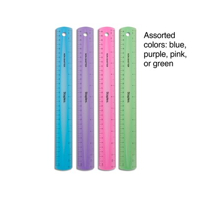 Staples 12" Shatterproof Ruler, Assorted Translucent Colors, Plastic (51883)