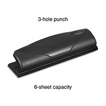 Staples Mini 3-Hole Punch, 6 Sheet Capacity, Black (21419-CC)