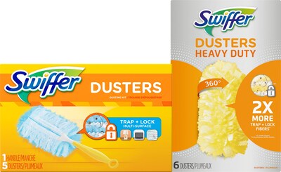 Swiffer Dusters Starter Blend Kit PLUS Heavy Duty Duster Cloth Refills, Yellow, 6/Pack