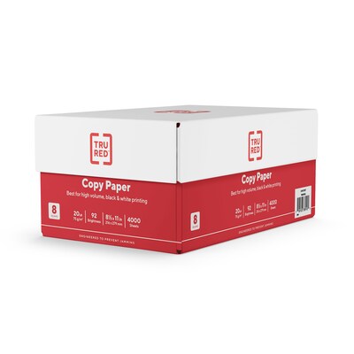 TRU RED 8.5" x 11" Copy Paper, 20 lbs., 92 Brightness, 500 Sheets/Ream, 8 Reams/Carton (TR59702)