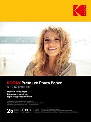 Kodak Premium Photo Paper Glossy Photo Paper, 8.5 x 11, 25 Sheets/Pack (41173)