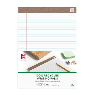 TRU RED™ Notepad, 8.5" x 11.75", Narrow Ruled, White, 50 Sheets/Pad, Dozen Pads/Pack (TR58187)