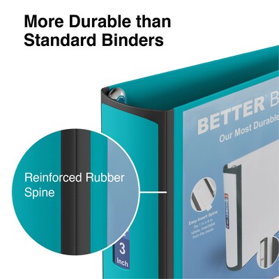 Staples® Better 3" 3 Ring View Binder with D-Rings, Teal (15129-US)