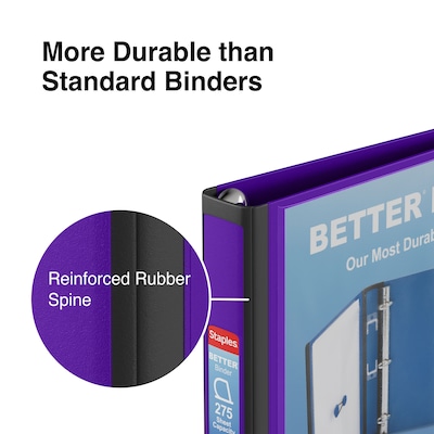 Staples® Better 1" 3 Ring View Binder with D-Rings, Purple (19065)