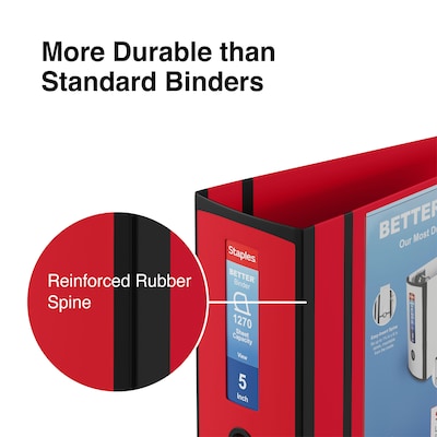 Staples® Better 5" 3 Ring View Binder with D-Rings, Red (27924)