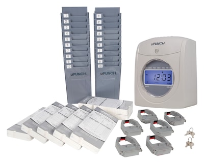uPunch Electronic Calculating Bundle Punch Card Time Clock System, Gray/Beige (UB2000)