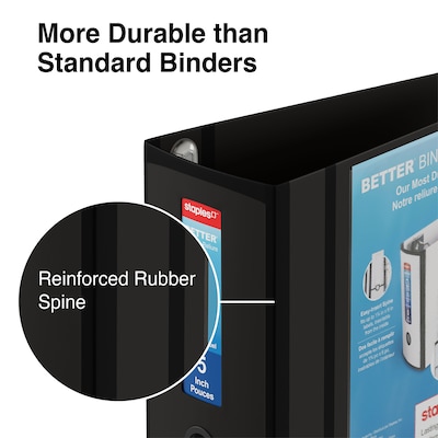 Staples® Better 5" 3 Ring View Binder with D-Rings, Black (44104)