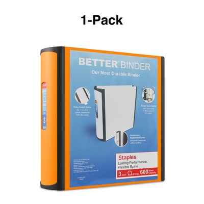 Staples® Better 3" 3 Ring View Binder with D-Rings, Orange (16405)