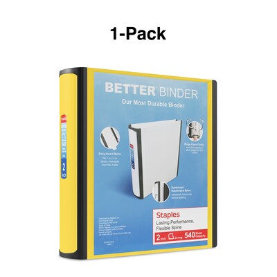 Staples® Better 2" 3 Ring View Binder with D-Rings, Yellow (20248)