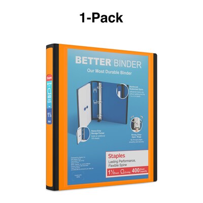 Staples® Better 1-1/2" 3 Ring View Binder with D-Rings, Orange (13467)