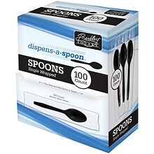 Berkley Square Dispens-a-Spoon Plastic Tea Spoon, Medium-Weight, Black, 100/Box (1223003)