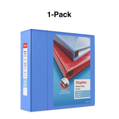 Staples® Heavy Duty 4" 3 Ring View Binder with D-Rings, Periwinkle (ST56293-CC)