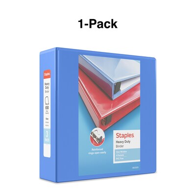 Staples Heavy Duty 3" 3-Ring View Binder, D-Ring, Periwinkle (ST56292-CC)