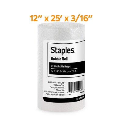 Staples® 3/16" Bubble Roll, 12"x25', Roll (27161)