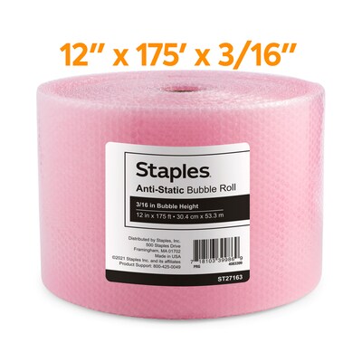 Staples® Perforated Bubble Roll, Anti-Static, Pink, 12 x175 (4072825)