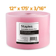 Staples® Perforated Bubble Roll, Anti-Static, Pink, 12 x175 (4072825)