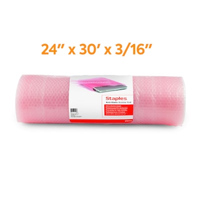 Staples 3/16" Anti-Static Bubble Roll, 24" x 30', AF23Pink (4069427)