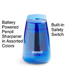 Staples® Battery Powered Pencil Sharpener, Assorted Colors (27661)