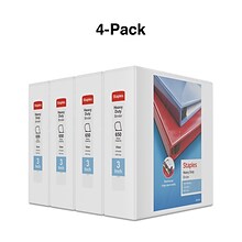 Staples® Heavy Duty 3 3 Ring View Binder with D-Rings, White, 4/Pack (24693CT)