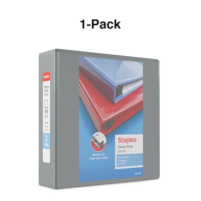Staples® Heavy Duty 3" 3 Ring View Binder with D-Rings, Gray (ST56331-CC)