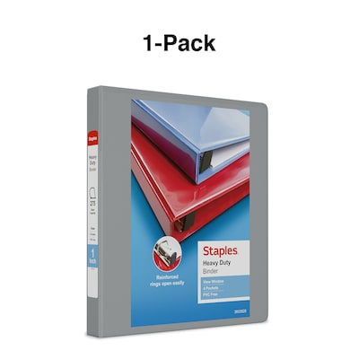 Staples® Heavy Duty 1" 3 Ring View Binder with D-Rings, Gray (ST56329-CC)